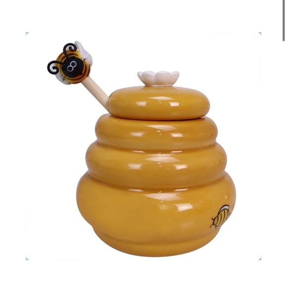 Honey Miel Ceramic Beehive Shaped Jar Pot with Lid Missing Spoon Honey Bee Decor - Picture 4 of 4